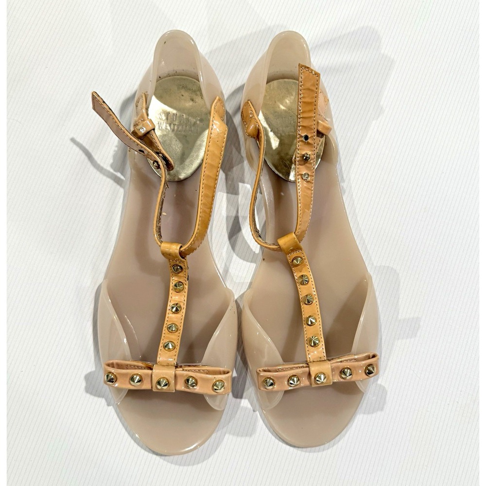 Stuart Weitzman Nifty / Mellie studded jelly sandals ankle strap US 5.5 Beige